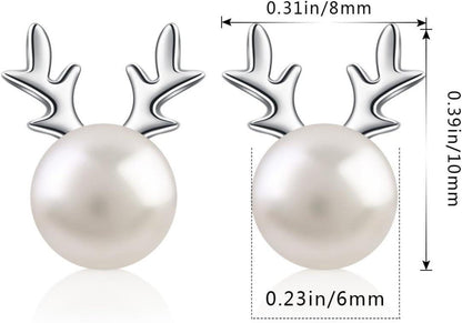 B.Catcher Ohrringe Damen S925 Silber Elch Geweih Perlen Ohrstecker 6mm