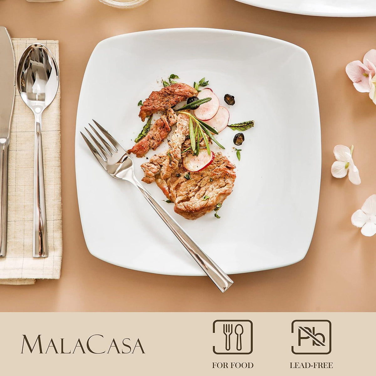 24-teiliges Flachteller Set für 24 Personen, stapelbar, grau-weiß