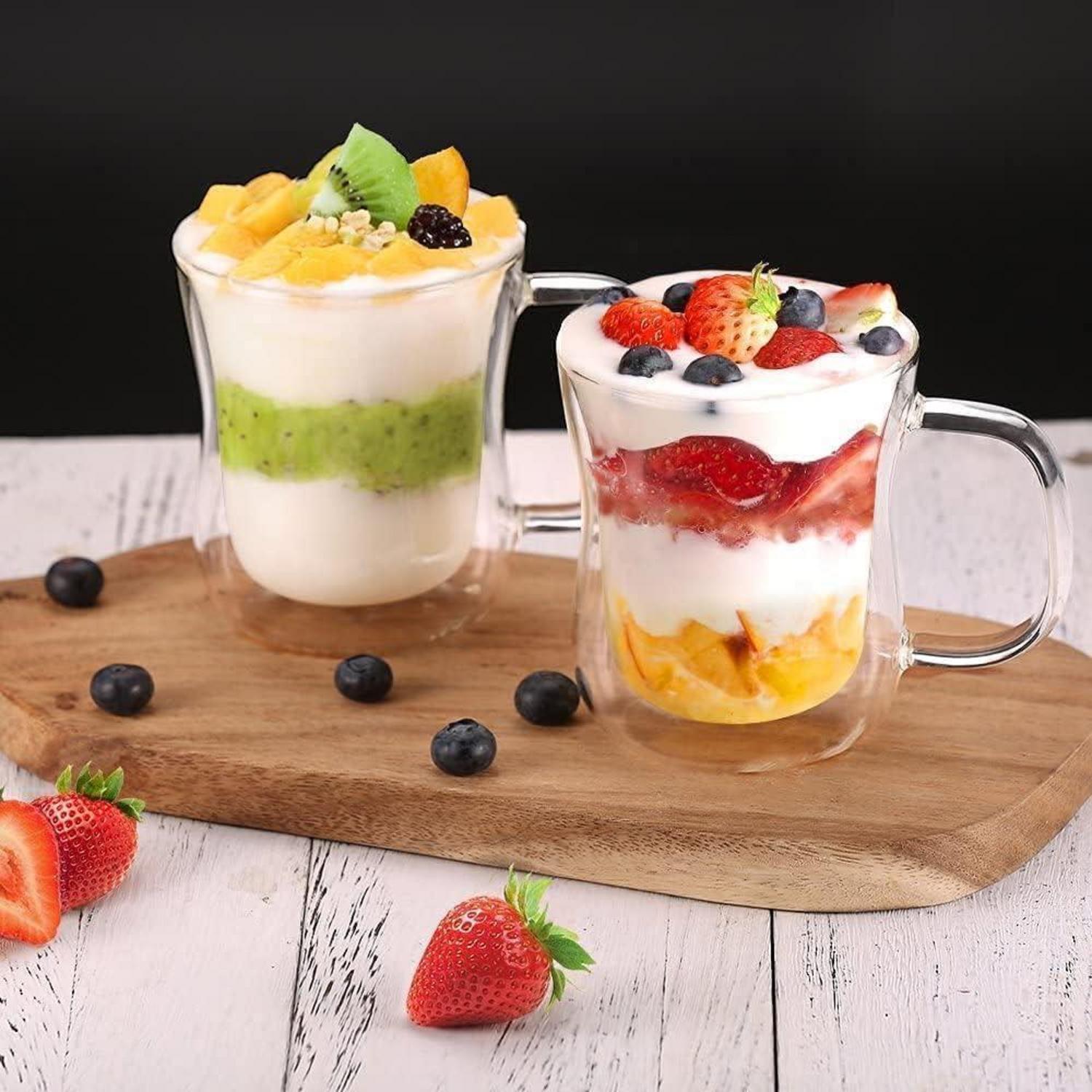 Doppelwandige Latte Macchiato Gläser Set 2er 350ml Borosilikatglas Henkel