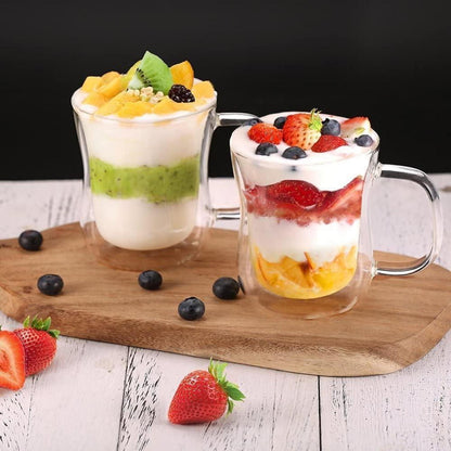 Doppelwandige Latte Macchiato Gläser Set 2er 350ml Borosilikatglas Henkel