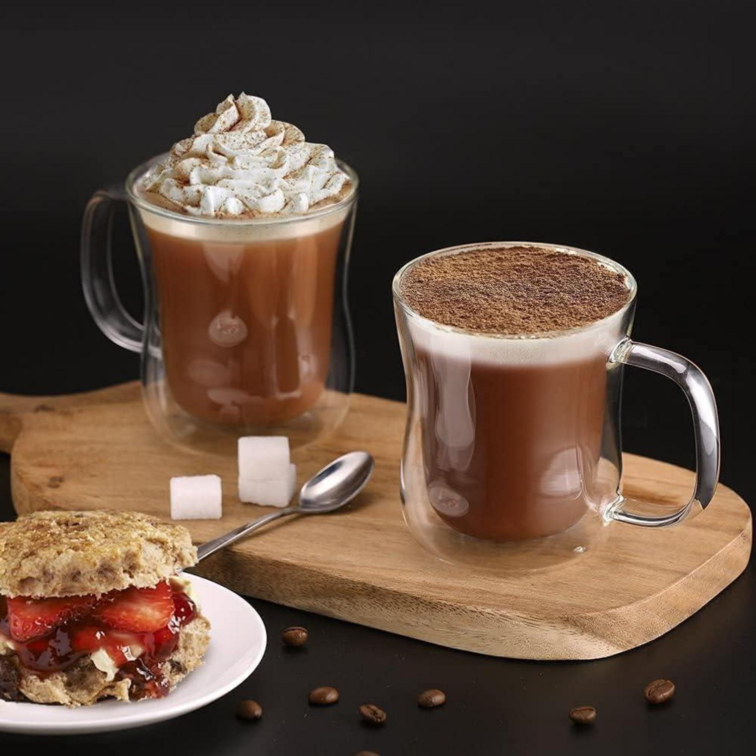 Doppelwandige Latte Macchiato Gläser Set 350ml Borosilikatglas Henkel