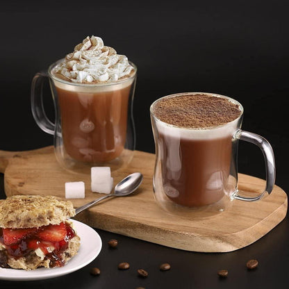 Doppelwandige Latte Macchiato Gläser Set 350ml Borosilikatglas Henkel