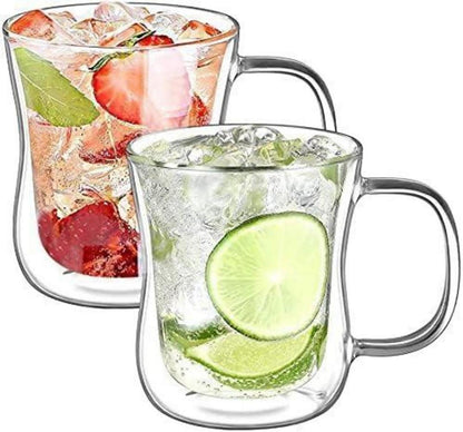 Doppelwandige Latte Macchiato Gläser Set Borosilikatglas 350ml Teetassen Henkel