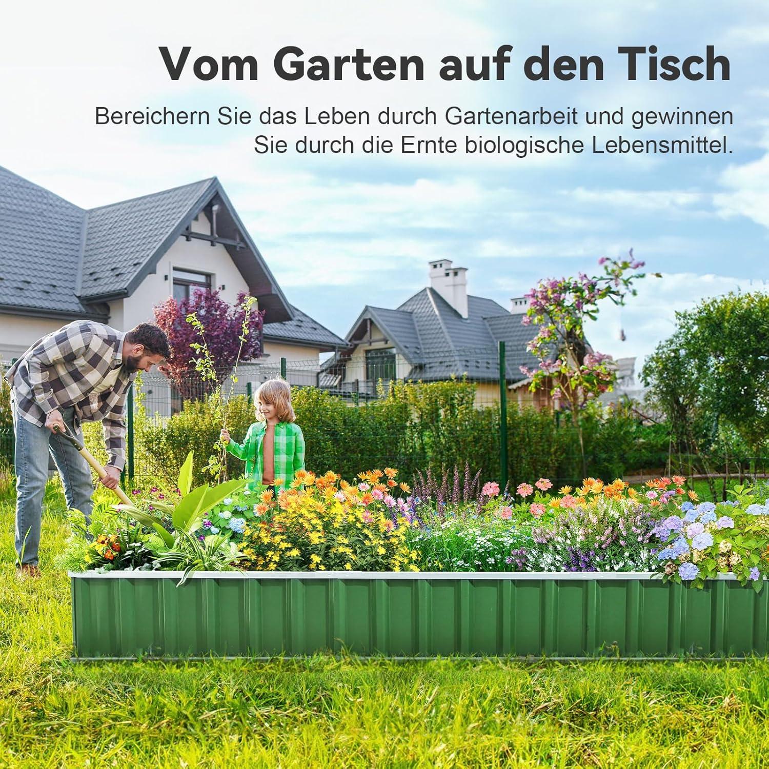 Hochbeet Kit 258x90x30cm verzinkt Garten Pflanzkasten T-Etiketten Handschuhe Grün