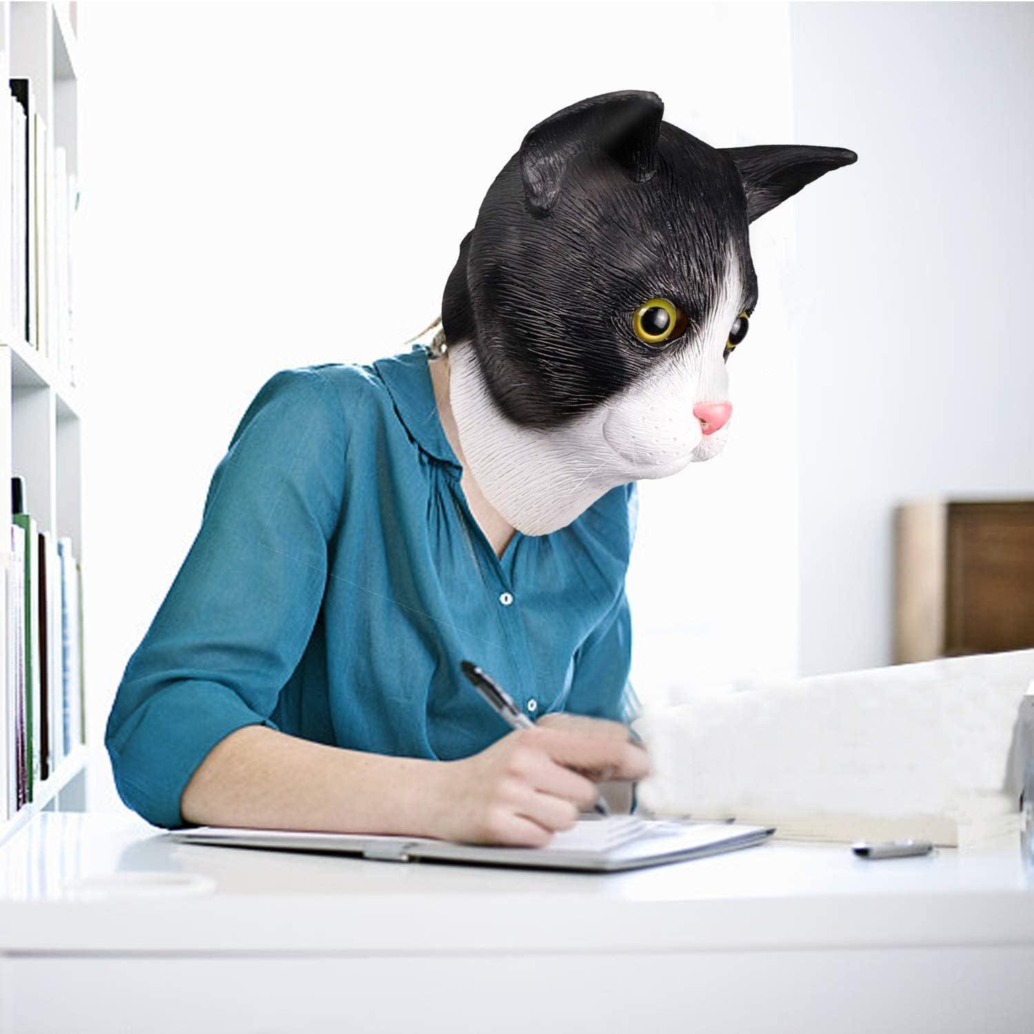 Katzenmaske Schwarz und Weiß Gummi Latex Voller Kopf Halloween Party Maske