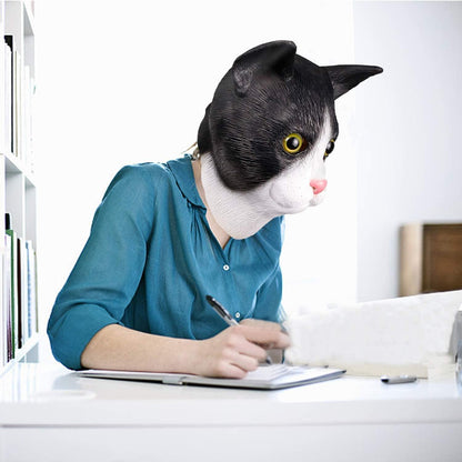 Katzenmaske Schwarz und Weiß Gummi Latex Voller Kopf Halloween Party Maske