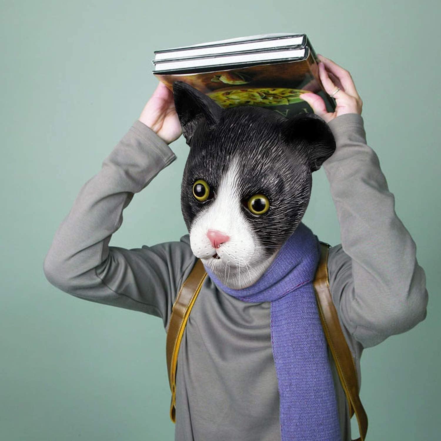 Nette Katze Halloween Maske Latex Schwarz Weiß Tierkopf voller Kopf