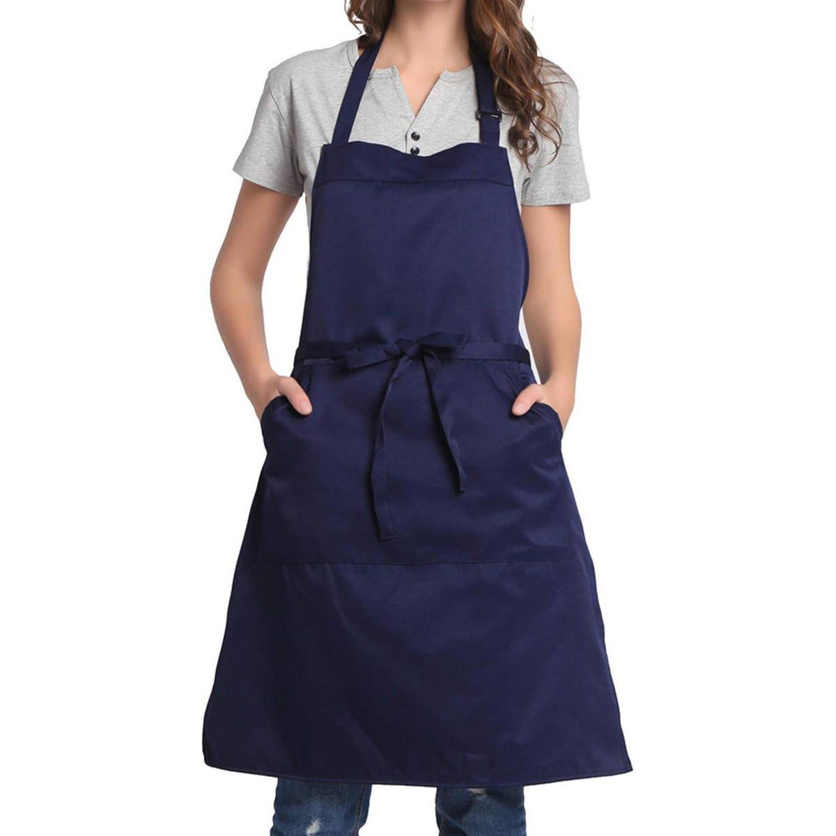 Verstellbare Kochschürze mit Tasche – Marineblau, XL