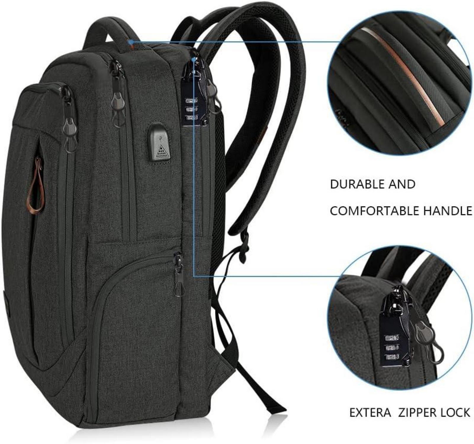 KROSER Laptop Rucksack 17,3 Zoll Schwarz Wasserabweisend USB-Anschluss