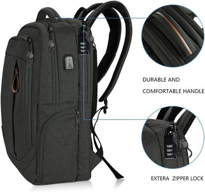 KROSER Laptop Rucksack 17,3 Zoll Schwarz Wasserabweisend USB-Anschluss