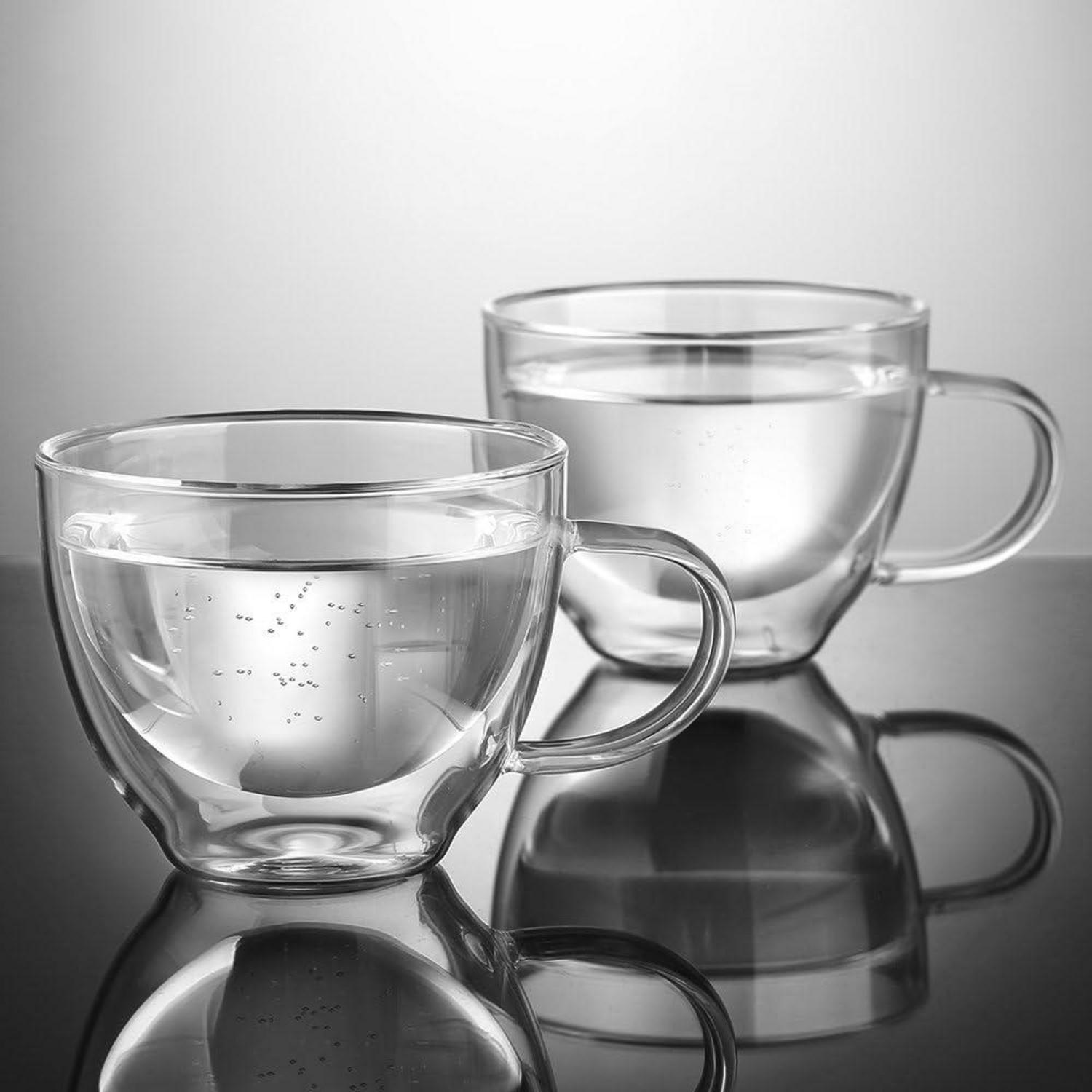 Doppelwandige Cappuccino Tassen 2er Set Borosilikatglas 350ml Henkel