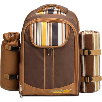 Picknickrucksack 4 Personen mit Set & Decke – Braun
