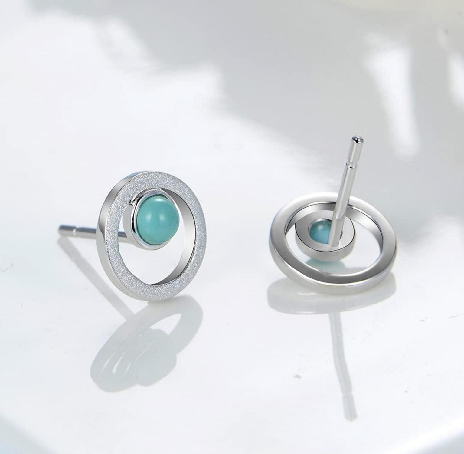 925 Silber Ohrstecker Künstlicher Türkis Ohrringe Damen Mädchen
