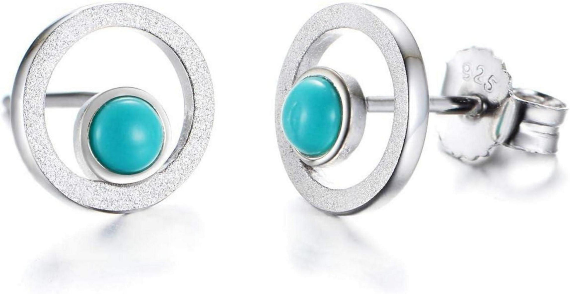925 Sterling Silber Ohrstecker Türkis Ohrringe Damen Mädchen-Schlichtes Design