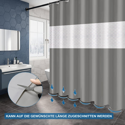 Duschvorhang Grau 180x200 cm Anti-Schimmel Wasserdicht mit 12 Ringen