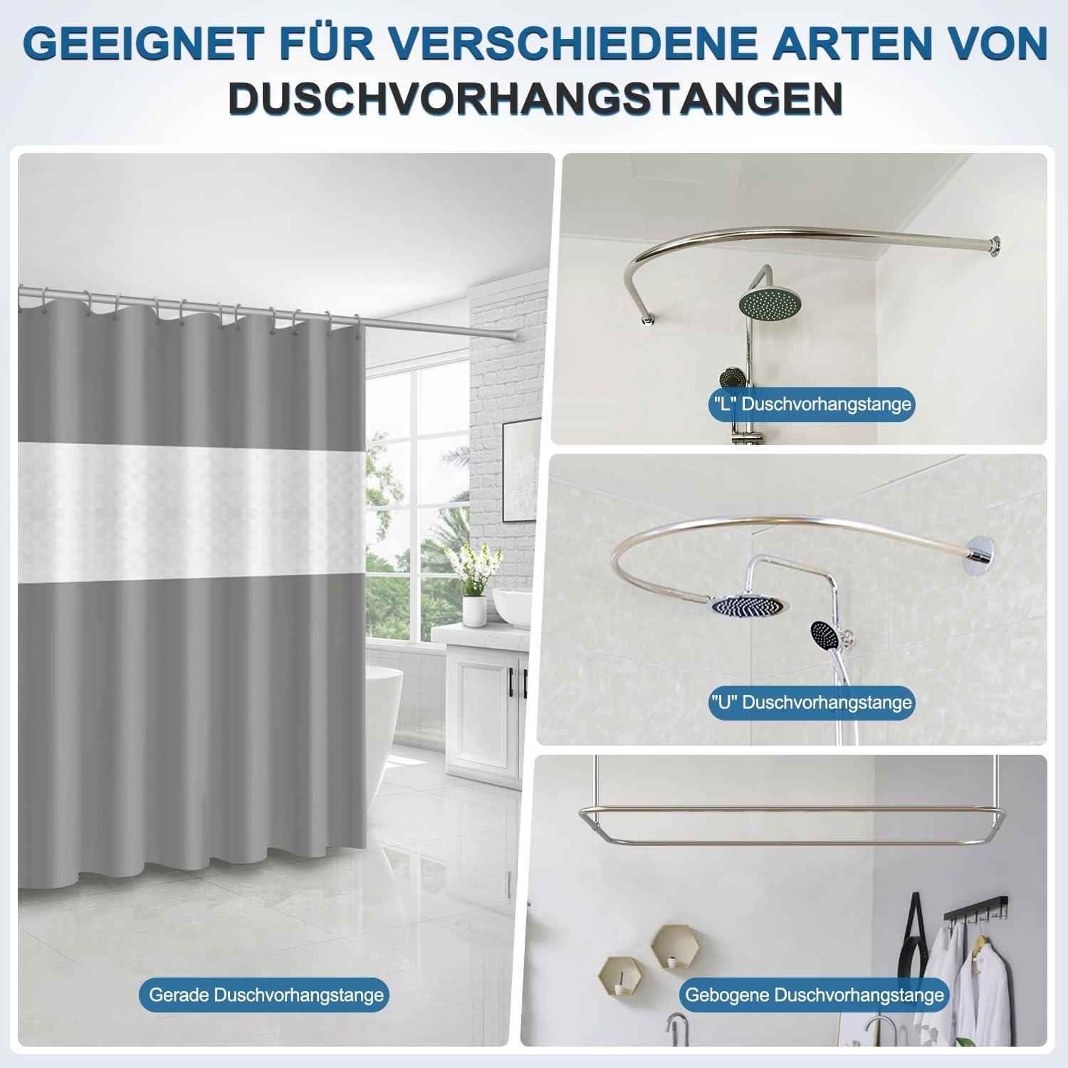 Duschvorhang 180x200 Wasserdicht Anti-schimmel Grau inkl. 12 Ringe