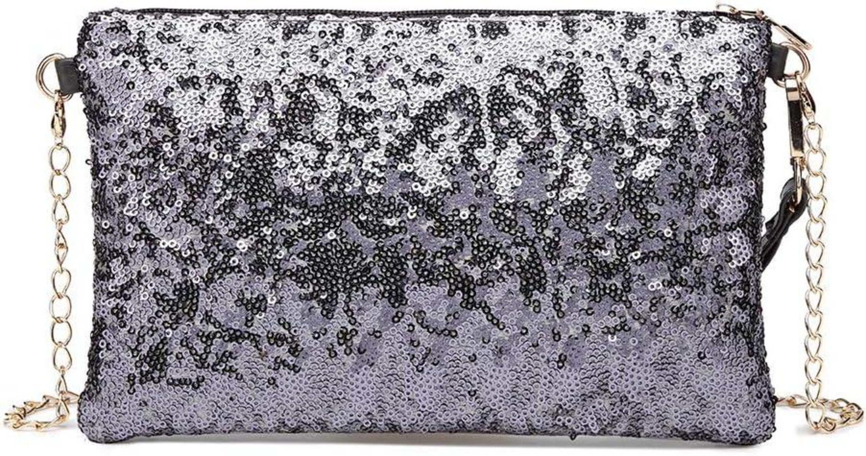 Miss Lulu Mini Pailletten Clutch Damen Umhängetasche Blau