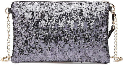 Miss Lulu Mini Pailletten Clutch Damen Umhängetasche Blau