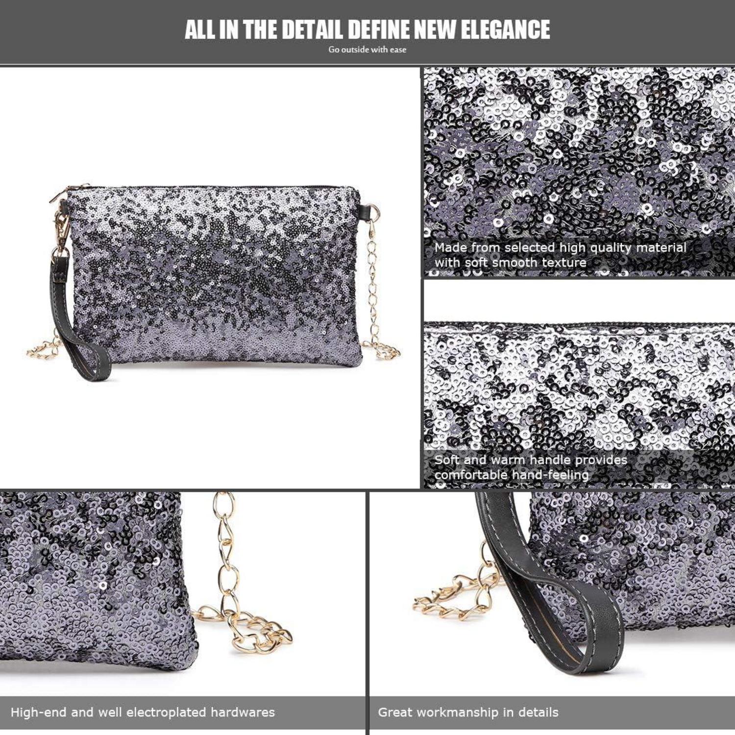 Miss Lulu Damen Mini Pailletten Clutch Umhängetasche Blau Glitzernde Schultertasche