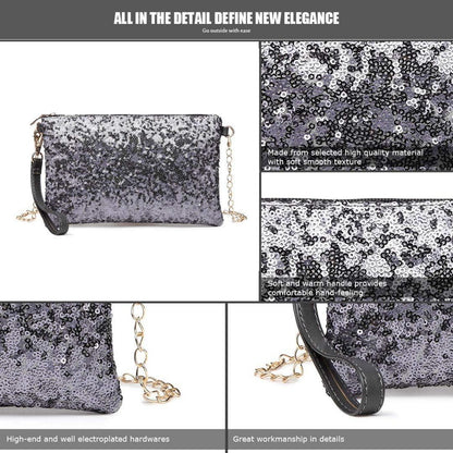 Miss Lulu Damen Mini Pailletten Clutch Umhängetasche Blau Glitzernde Schultertasche