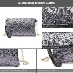 Miss Lulu Damen Mini Pailletten Clutch Umhängetasche Blau Glitzernde Schultertasche