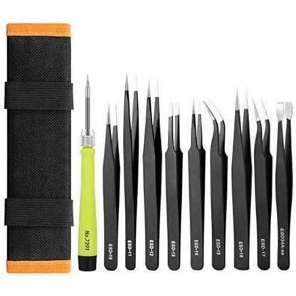 10PCS ESD Pinzetten Kit Präzisions Anti-Statik Edelstahl SET