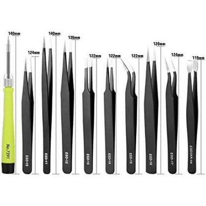 10PCS ESD Pinzetten Kit Präzisions Anti-Statik Edelstahl SET