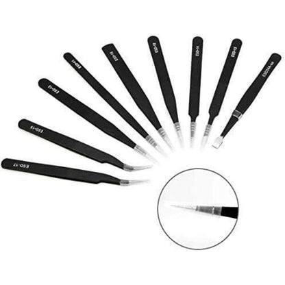 10PCS ESD Pinzetten Kit Präzisions Anti-Statik Edelstahl SET