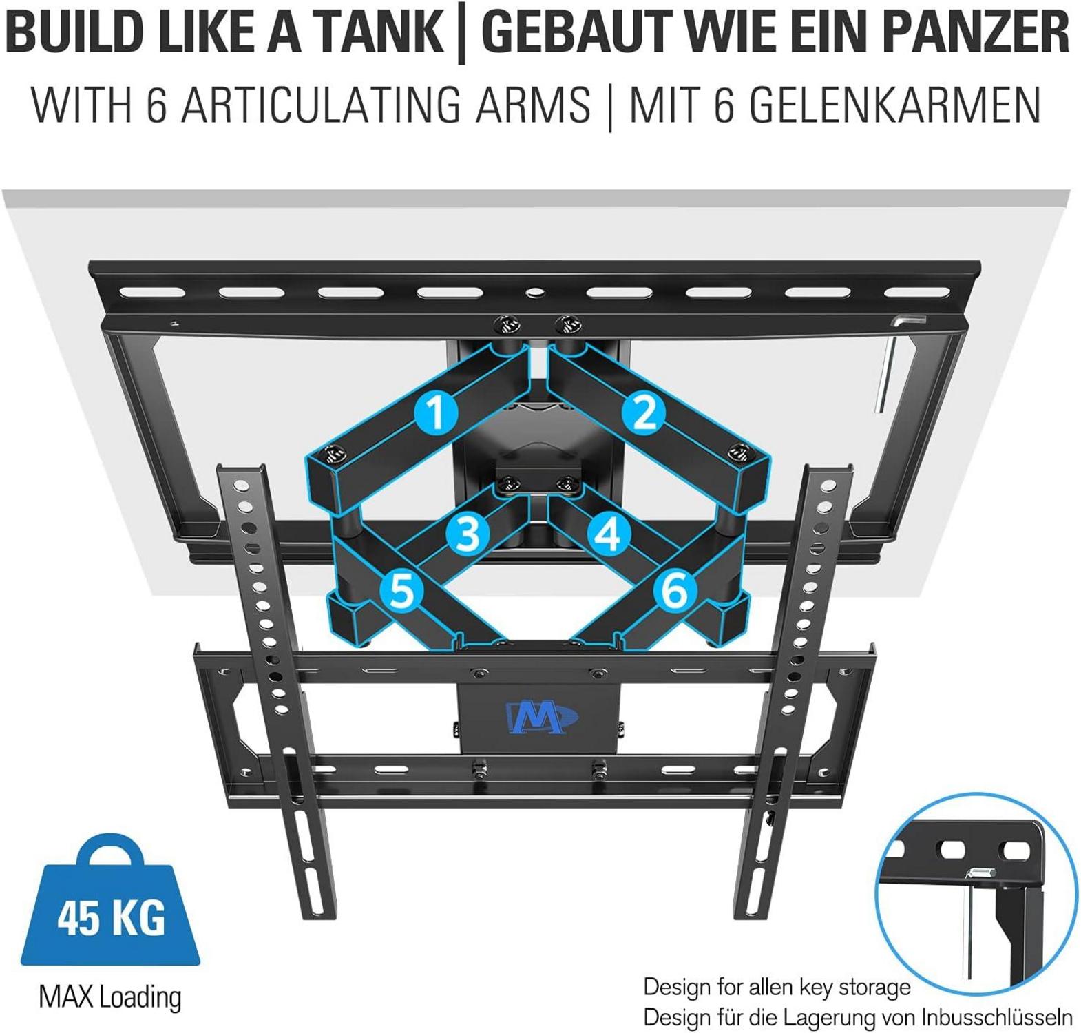 TV Wandhalterung Schwenkbar Neigbar für 26-65 Zoll Fernseher bis 45kg