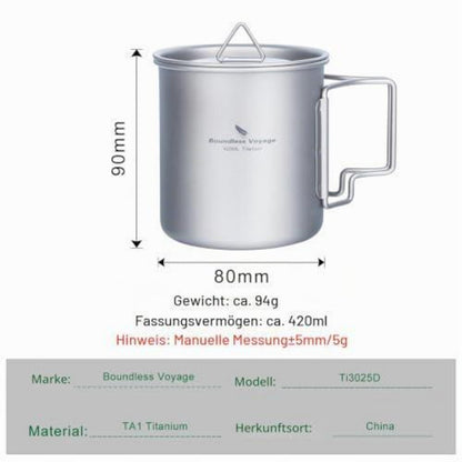 Titan Becher mit Deckel & Griff – Camping Tasse für Outdoor & Picknick