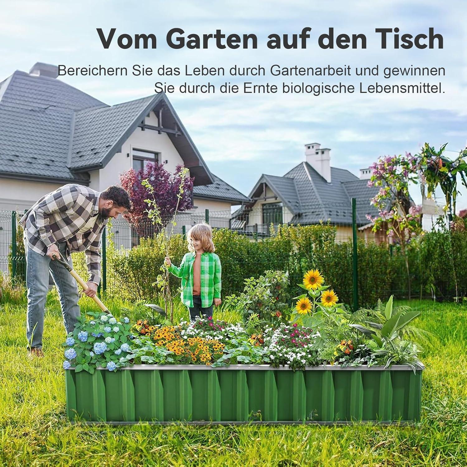 KING BIRD Hochbeet Metall 174x90x30cm Pflanzkübel Blumenkasten T-Etiketten Grün