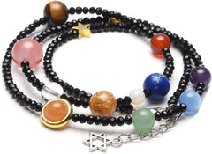Edelstein-Armband mit Sonnensystem Planeten Schwarz