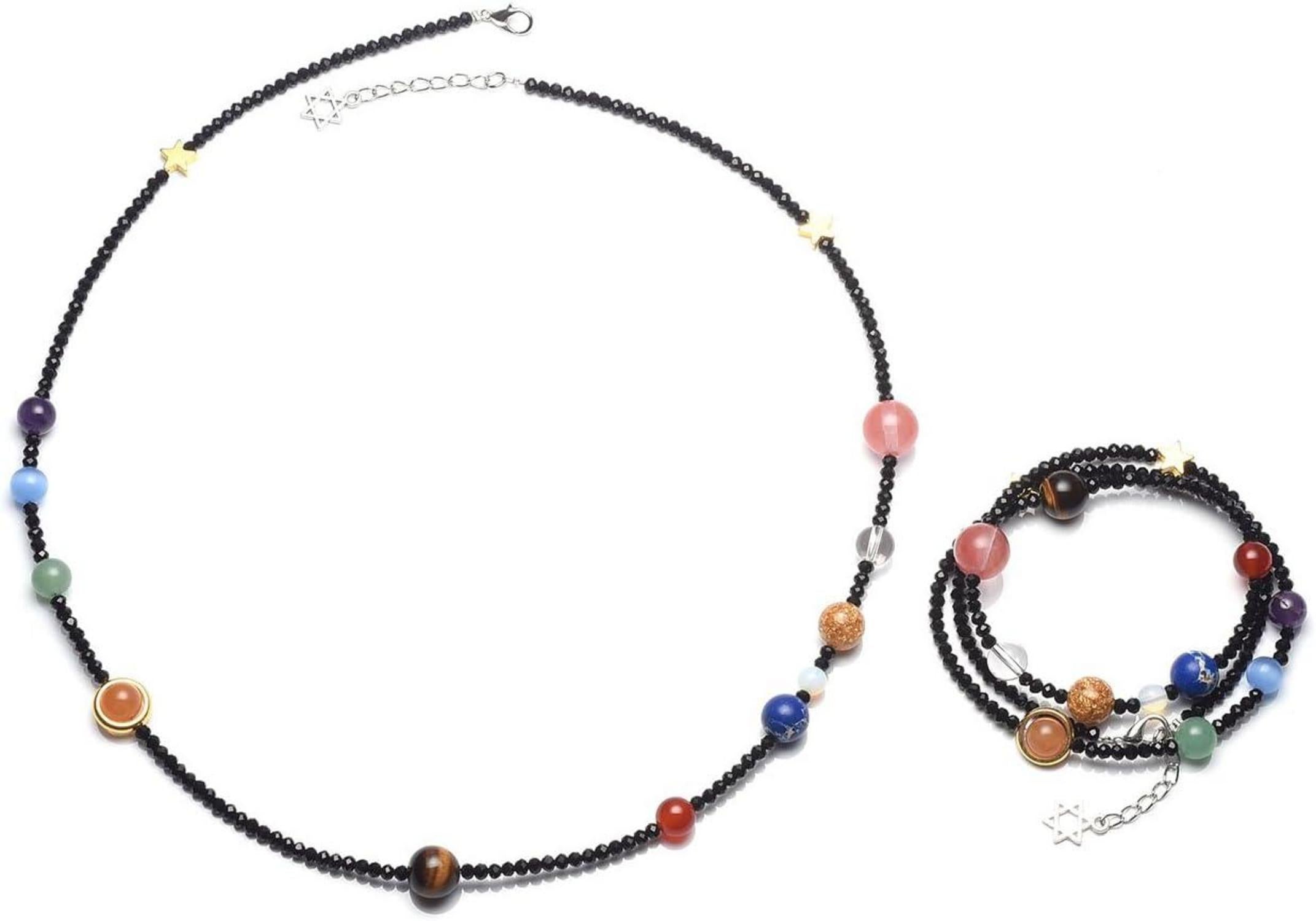 Edelstein-Armband mit Sonnensystem Planeten Schwarz