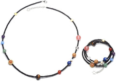 Edelstein-Armband mit Sonnensystem Planeten Schwarz