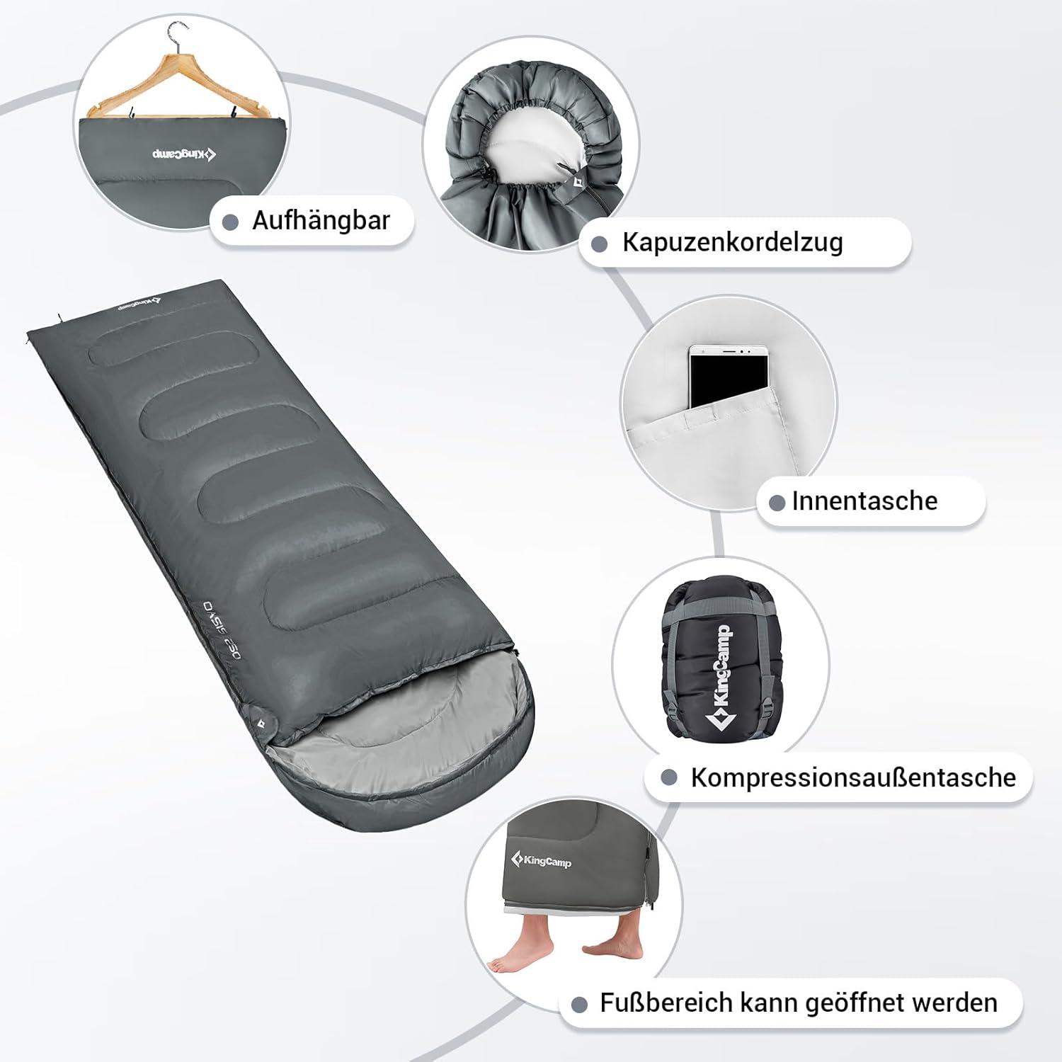 Schlafsack Deckenschlafsack Camping 3-4 Jahreszeiten Erwachsene Kinder 165x70cm Grau