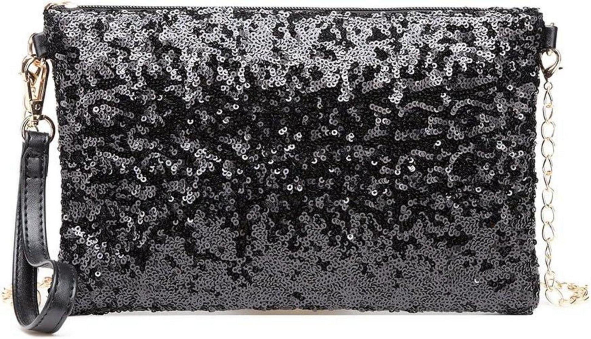 Mini Pailletten Clutch für Damen Schwarz Umhängetasche