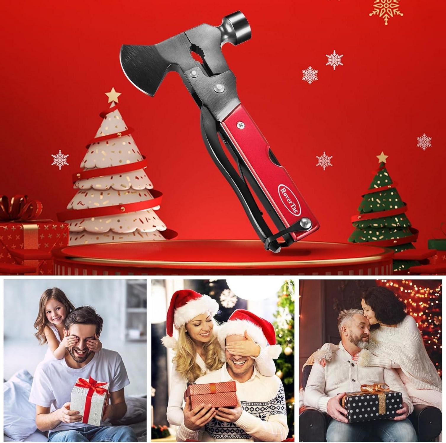 Multitool Beil RoverTac Hatchet Survival Gear 14-in-1 Männer Geschenk Rot