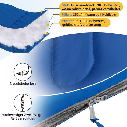 KingCamp Schlafsack Deckenschlafsack Camping 3-4 Jahreszeiten 165x70cm Blau