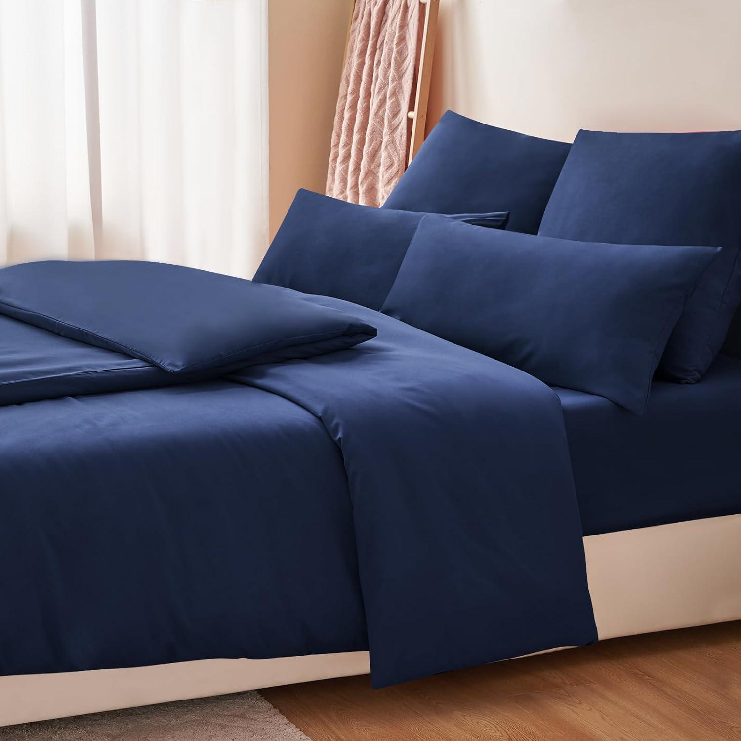 Bettwäsche Set 135x200 Dunkelblau Kissenbezüge Mikrofaser