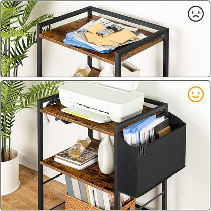 HOOBRO Druckertisch mit Rollen, 3 Ebenen, Verstellbare Ablagen, Dokumentenkorb