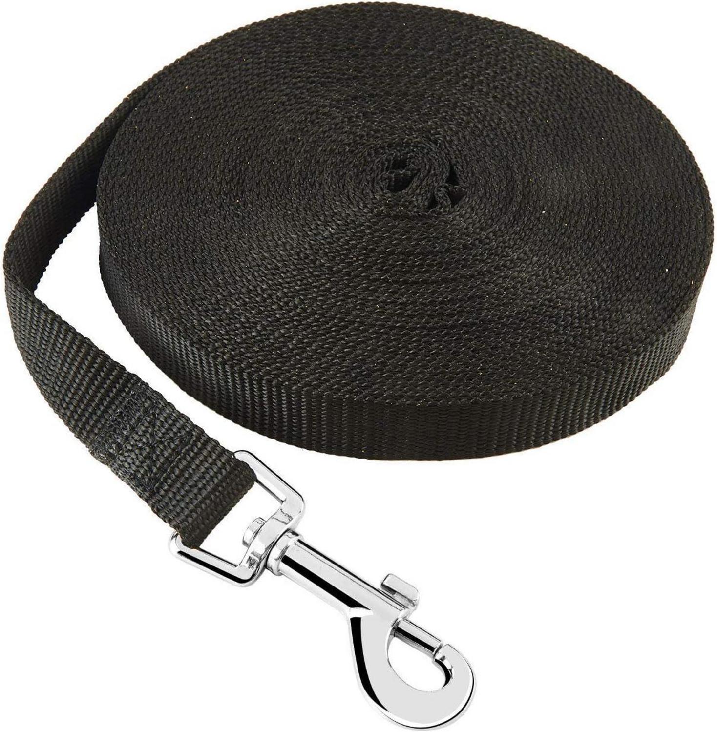 Schleppleine für Hunde 20m Nylon Trainingsleine D-Karabiner Griffpolster Black
