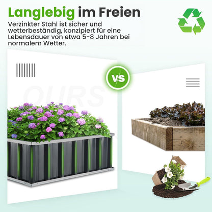 Hochbeet Metall 258x90x30cm verzinkt Pflanzkübel Gartenbeet Grau