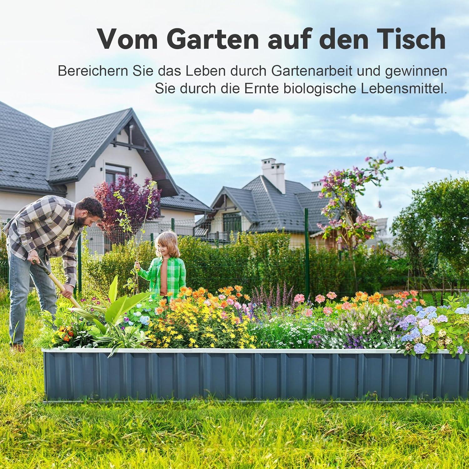 Hochbeet 258x90x30cm verzinkt Garten Pflanzkübel 8 T-Etiketten Grau