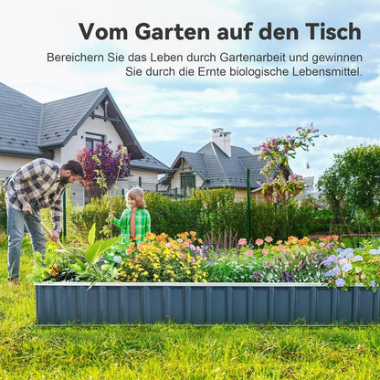 Hochbeet 258x90x30cm verzinkt Garten Pflanzkübel 8 T-Etiketten Grau