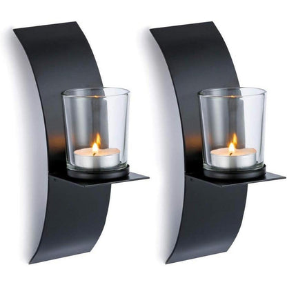 2er Set Wand Kerzenhalter Schwarz Metall Teelichthalter