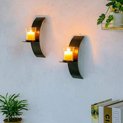 2er Set Wand Kerzenhalter Schwarz Metall Teelichthalter