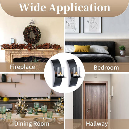 2er Set Wand Kerzenhalter Schwarz Metall Teelichthalter