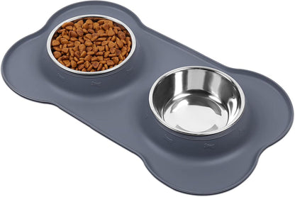 Hundenapf Edelstahl Doppelnapf Rutschfest 185ml x 2 Grau