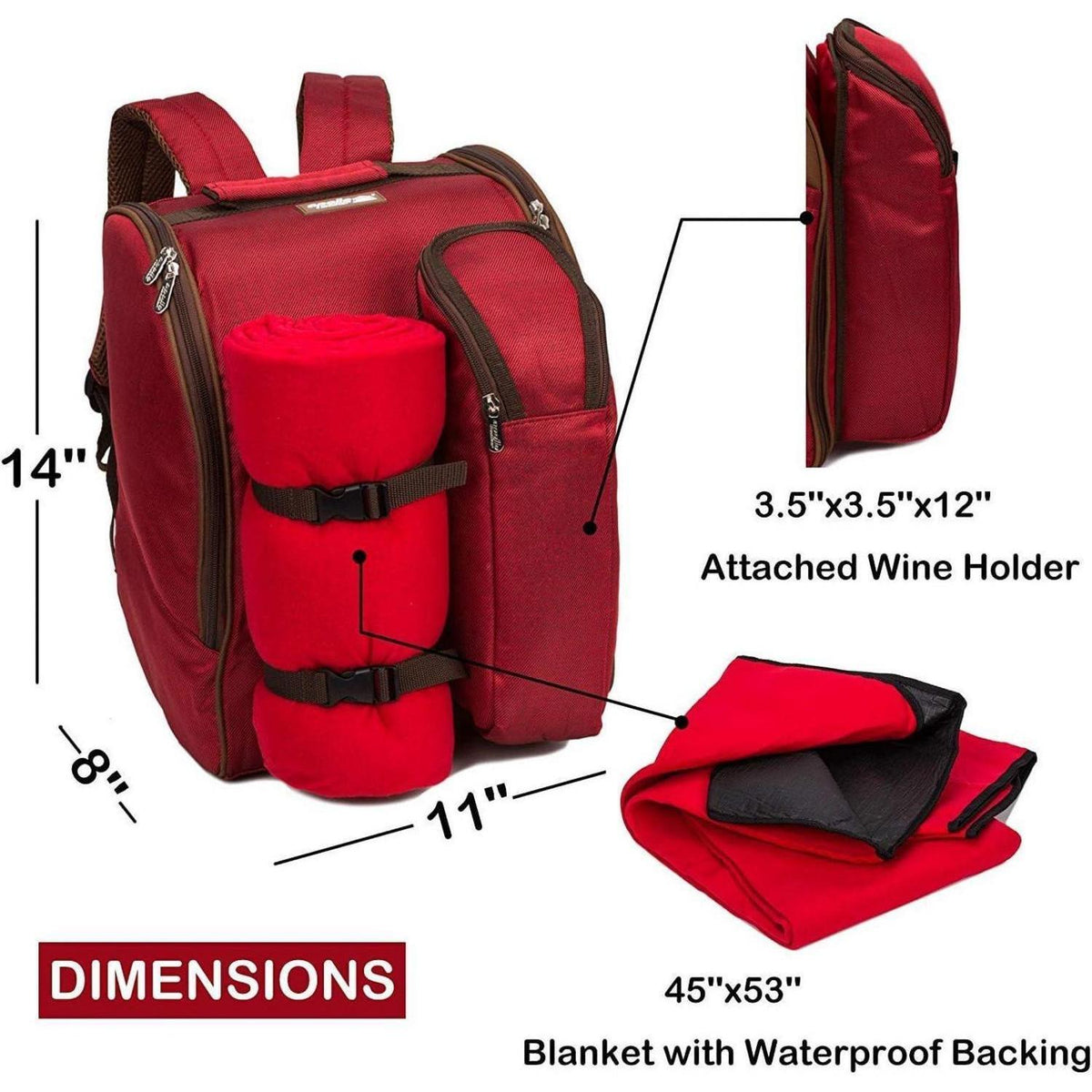 Picknickrucksack 2 Personen mit Set & Decke – Rot