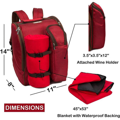 Picknickrucksack 2 Personen mit Set & Decke – Rot